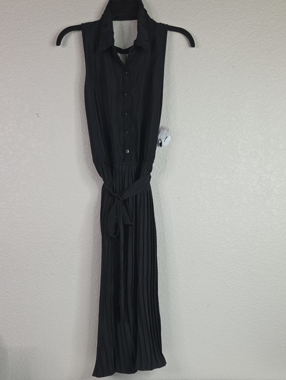 Angie Black Sleeveless Pleated Maxi Shirt Dress